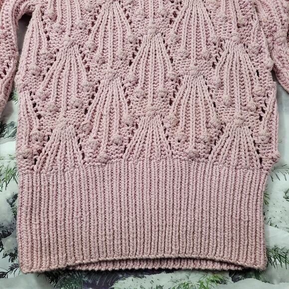 Vintage 3D Open Knit Pink Cotton Sweater Metropolis by Catharine Lover sz Large - Picture 6 of 14